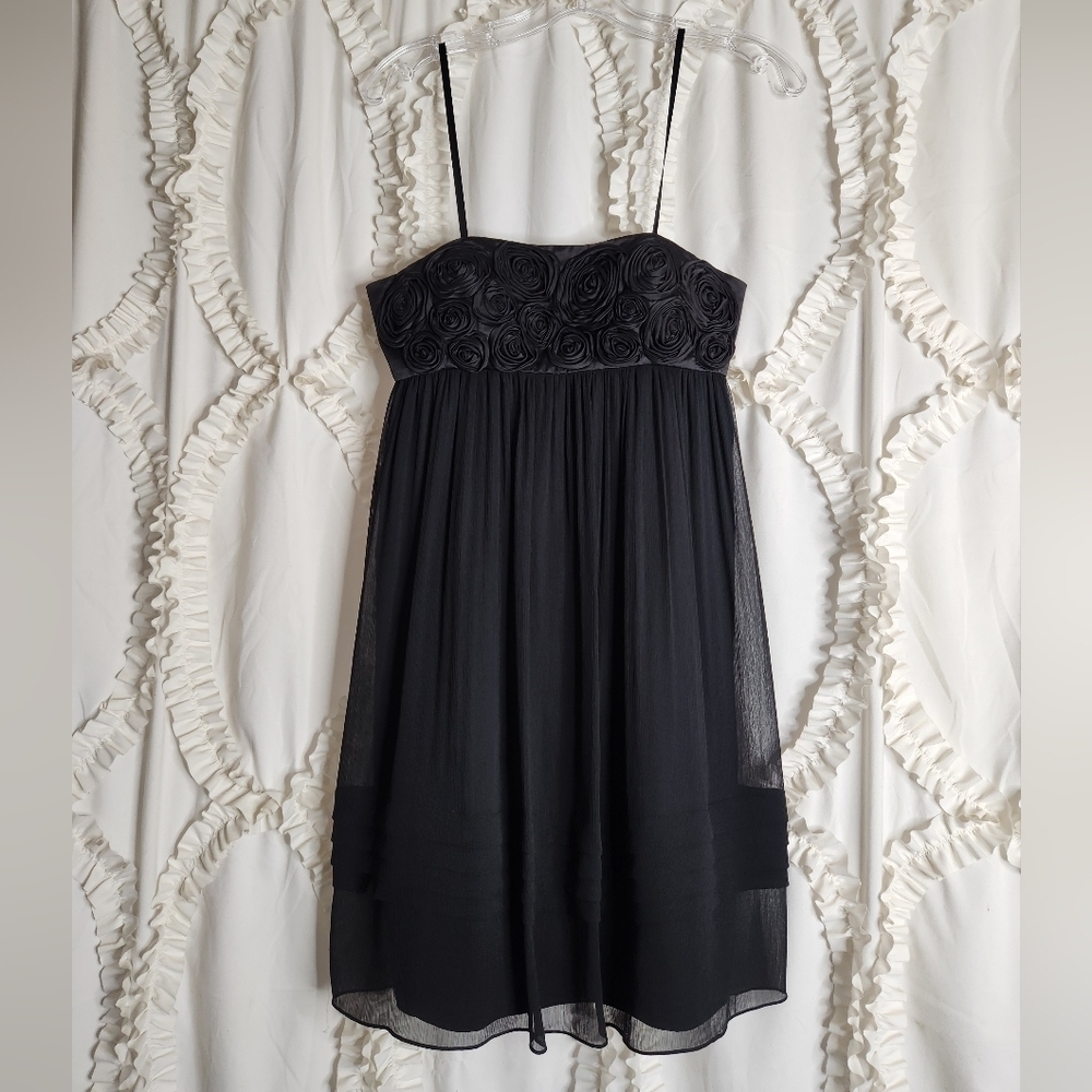 BCBG Paris Strapless Black Rose Floral Mini Cocktail Dress Sz 4